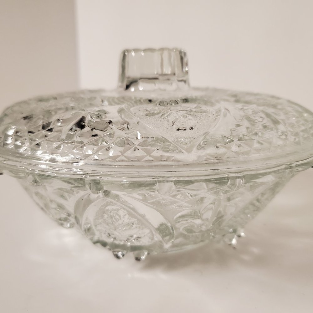 Malaysia Vintage Glass Candy Dish With Lid KIG VGC